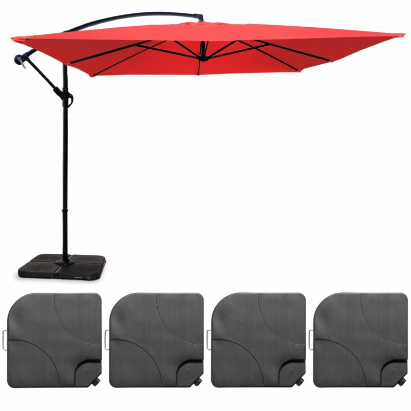 Parasol déporté carré 3x3m aluminium rouge