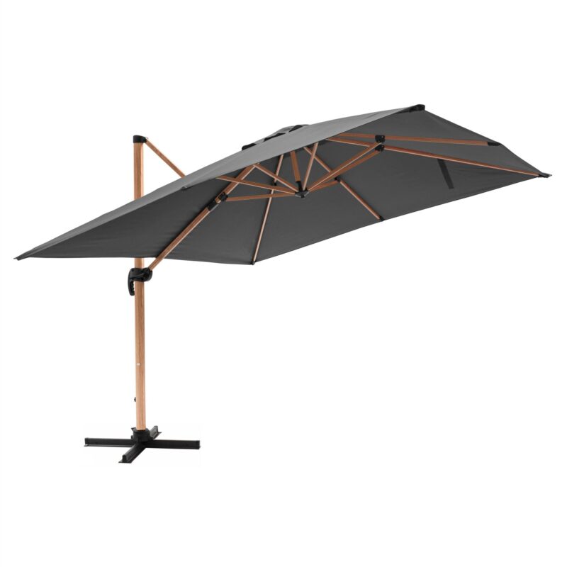 Parasol déporté carré 3x3m effet bois anthracite