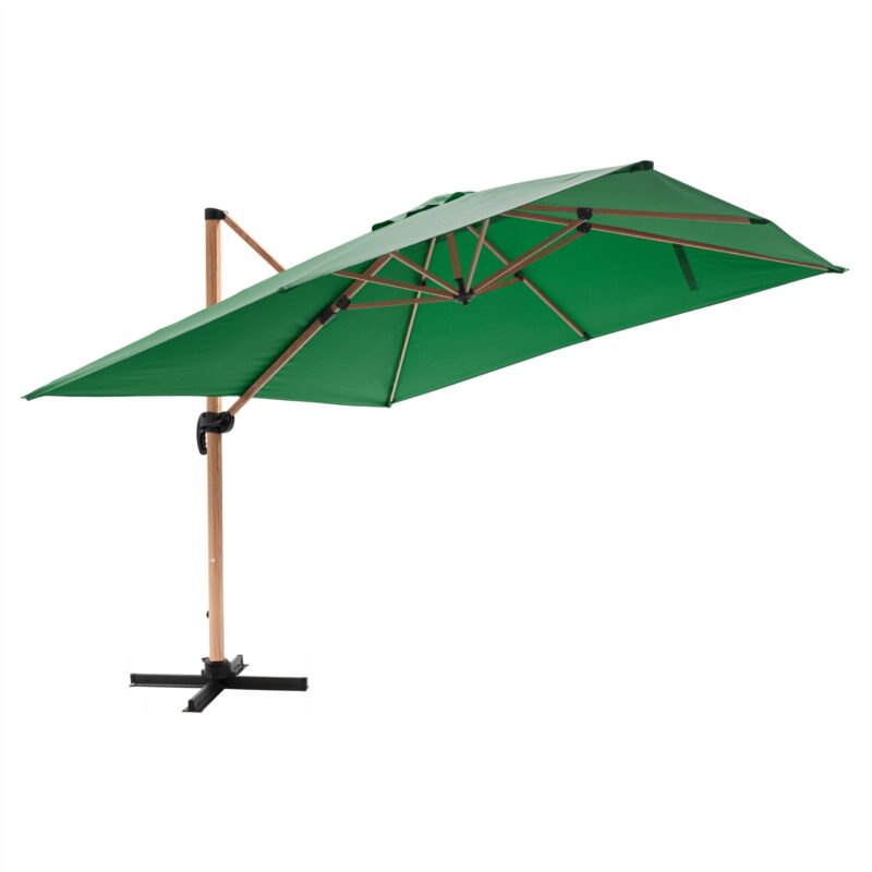 Parasol Déporté Carré 3x3m - Effet Bois, Couleur Vert Cactus