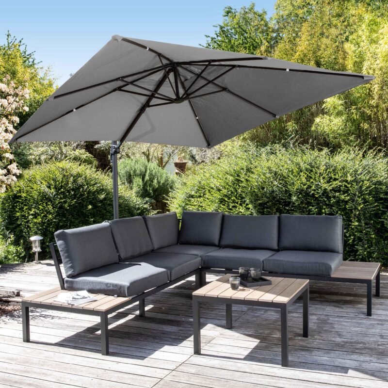 Parasol déporté carré 3 x 3m en aluminium gris – Image 2